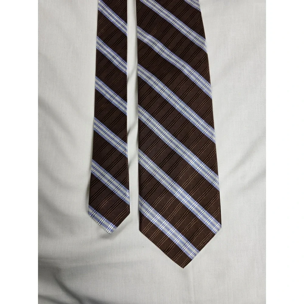 Brooks Brothers Tie Mens Brown Blue Striped Pure‎ Silk Made in USA Woven England